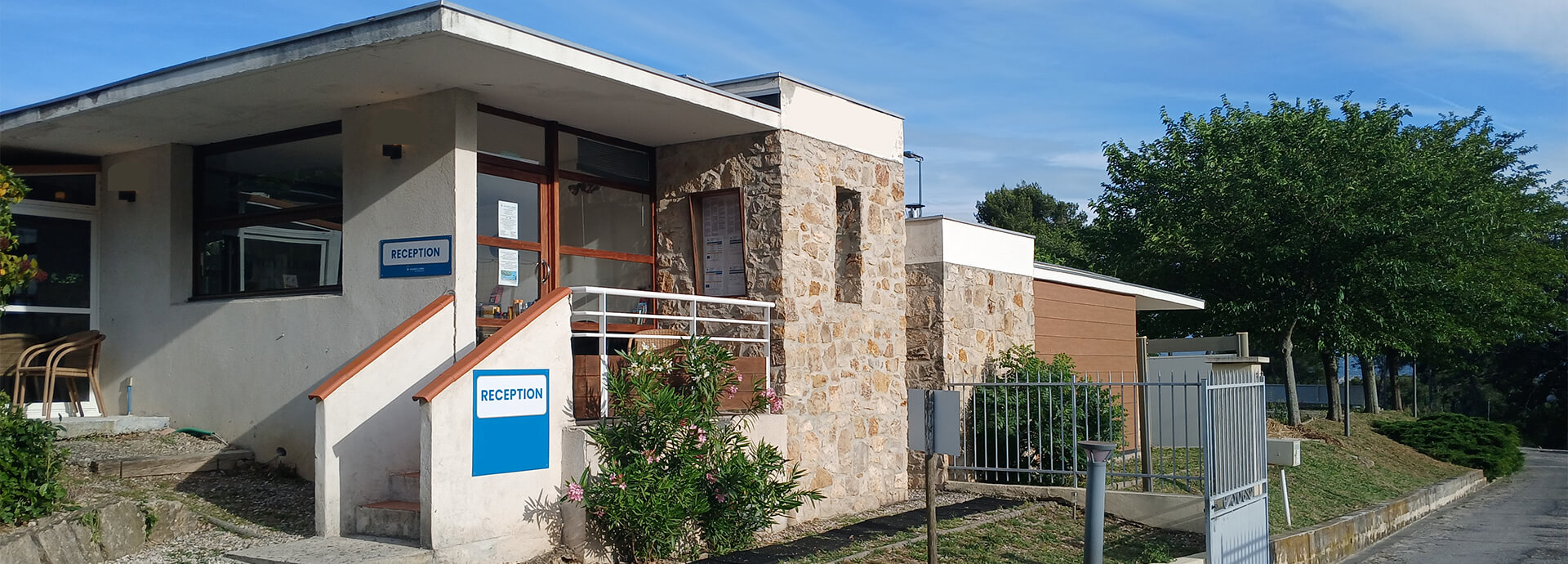 The reception at our campsite in Provence, the Cézanne Sainte-Victoire, nestling at the heart of Green Provence in Puyloubier