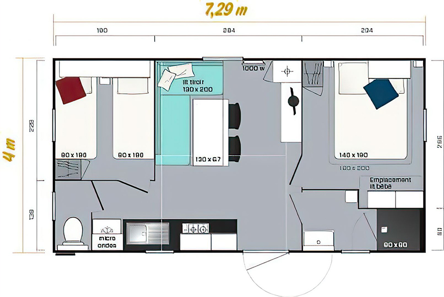 Plan du mobil-home 4 à 6 personnes